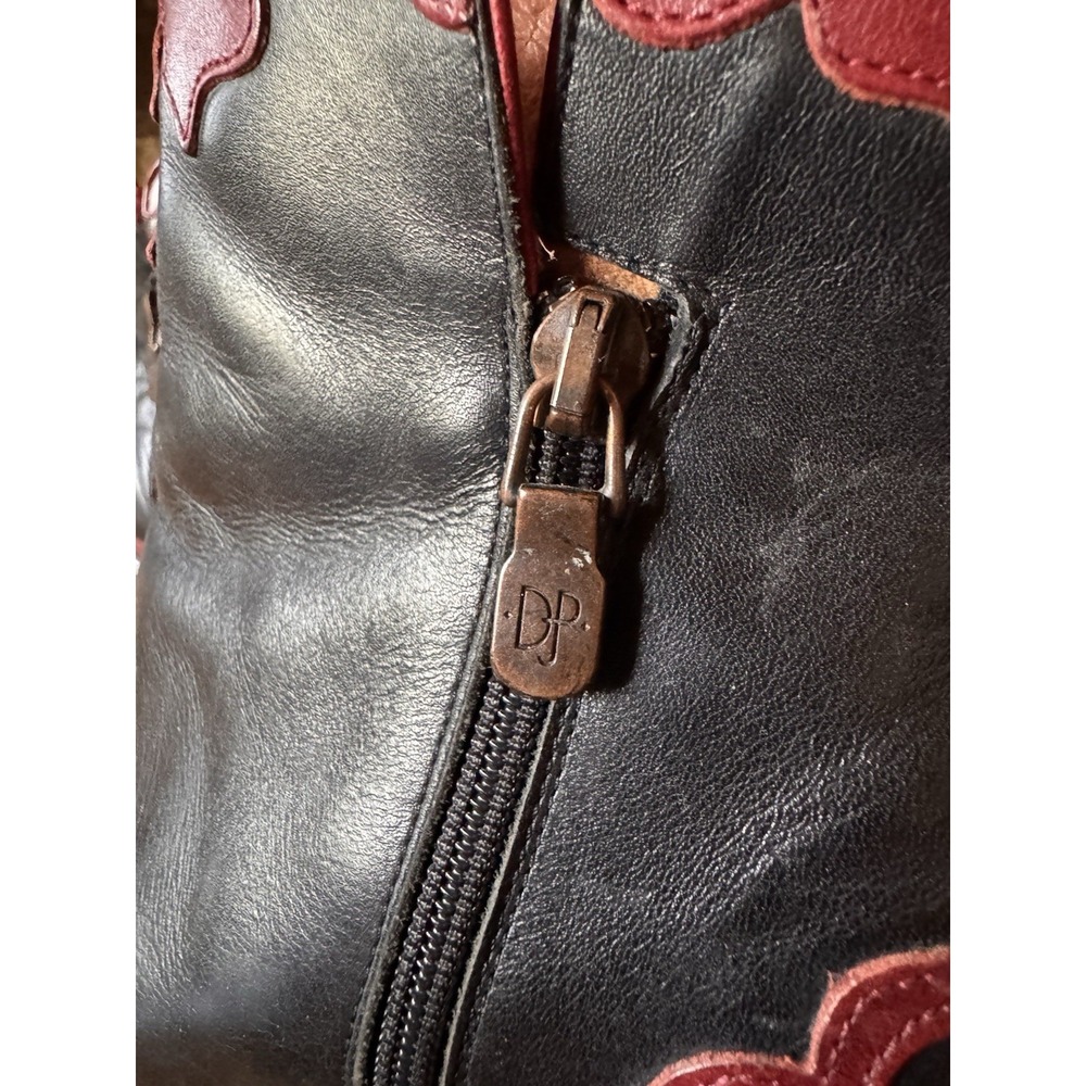 Donald J Pliner Vintage Western Boots Black Red Flame Leather Women 7M Italy - Picture 3 of 11